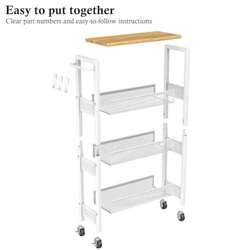 4 Tier Slim Rolling Storage Cart with Wood Top Z106723