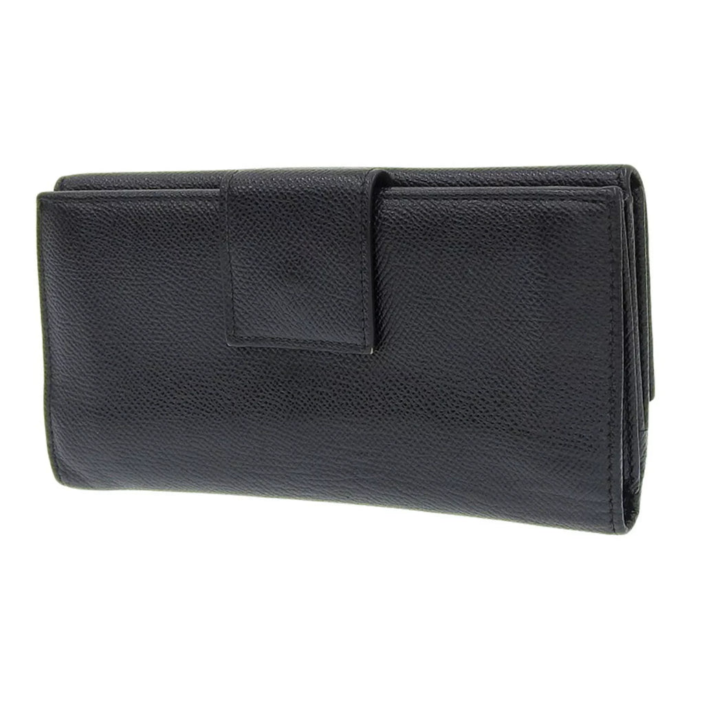 Pre-Owned Black Leather Long Wallet X21551