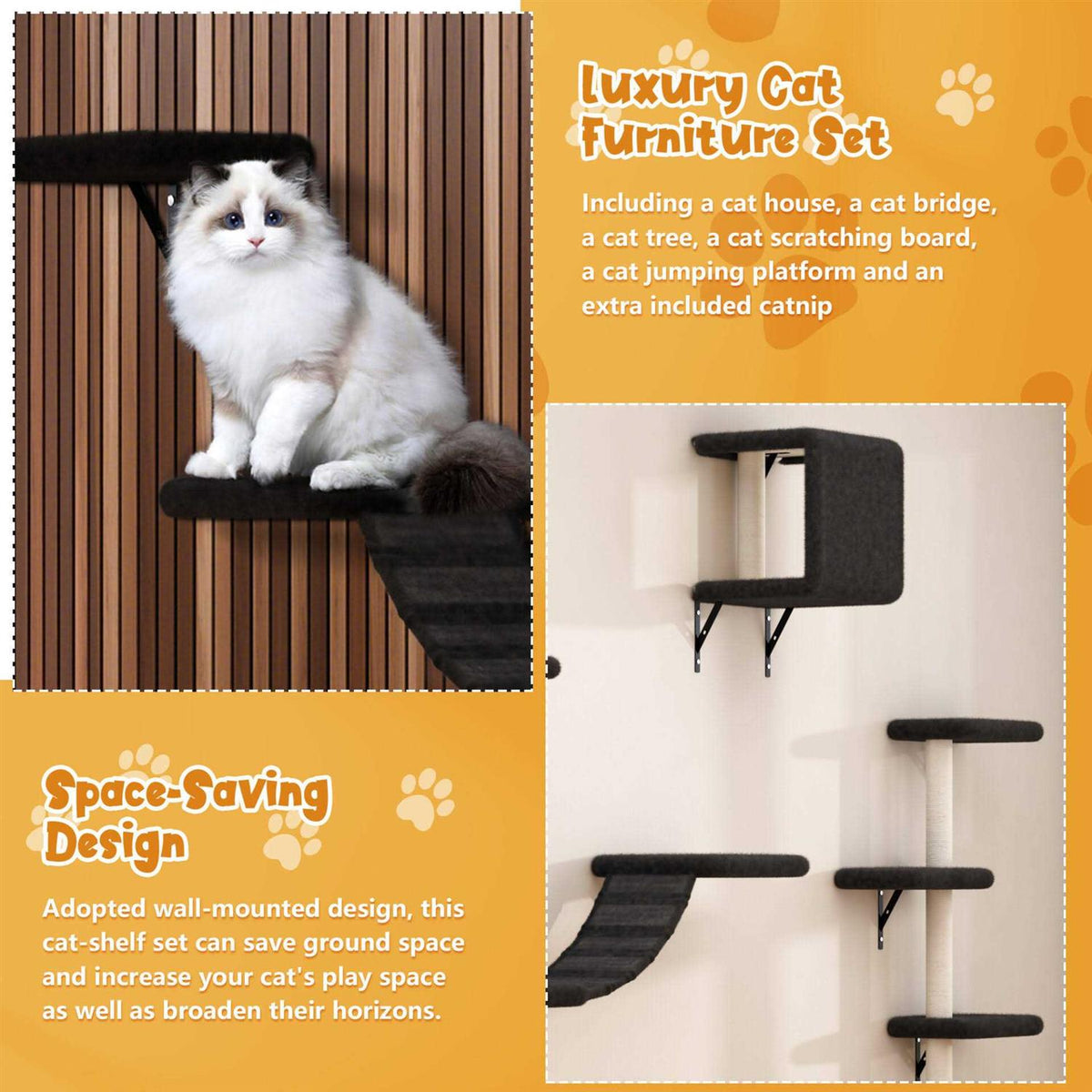 Wall Mounted Shelves Set Cat Tree U621686