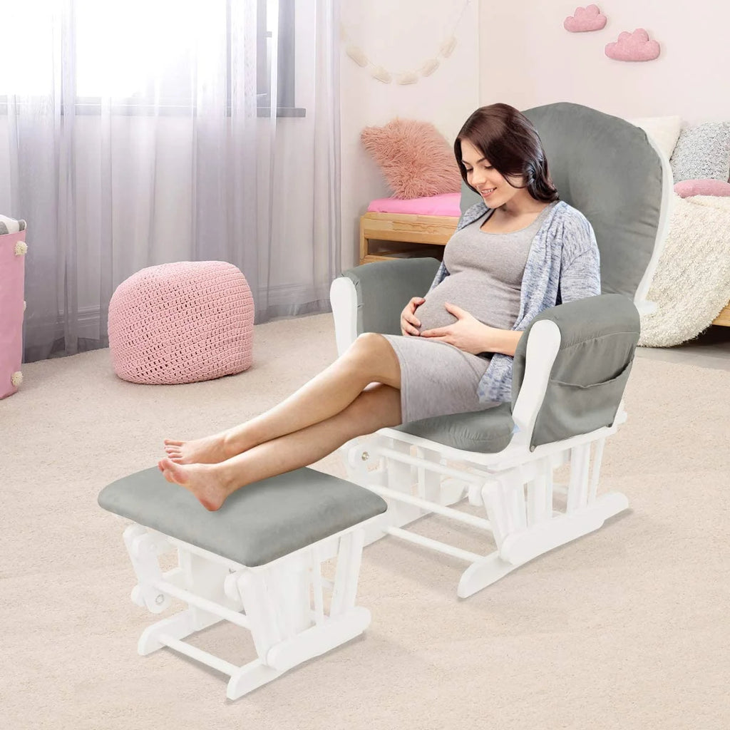 Light Gray Upholstered Glider with Ottoman Y16728