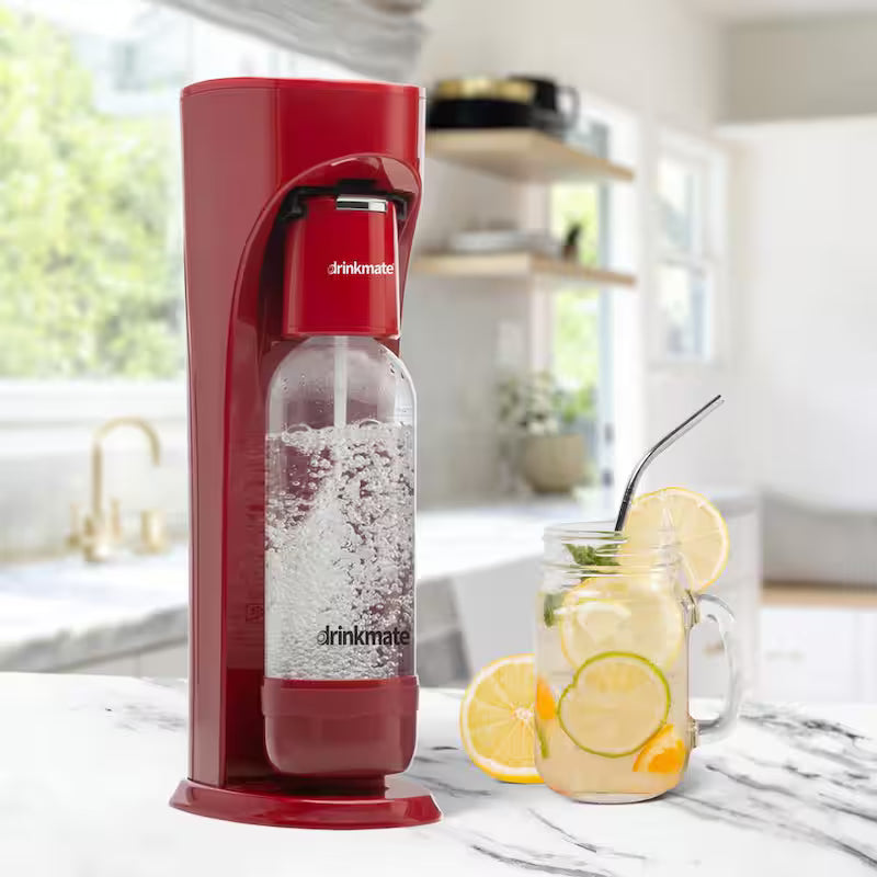 Red Sparkling Water and Soda Maker Machine with 60L CO2 Cartridge and 1L Bottle E6835