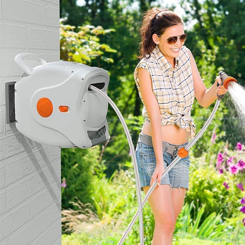 100 FT 1/2 inch Retractable Hose Reel with 8 Patterns Nozzles F50990