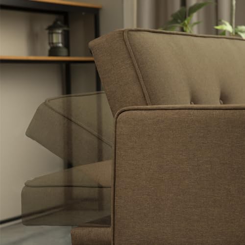 Light Grey Linen Futon Sofa Bed with Solid Wood Legs S599