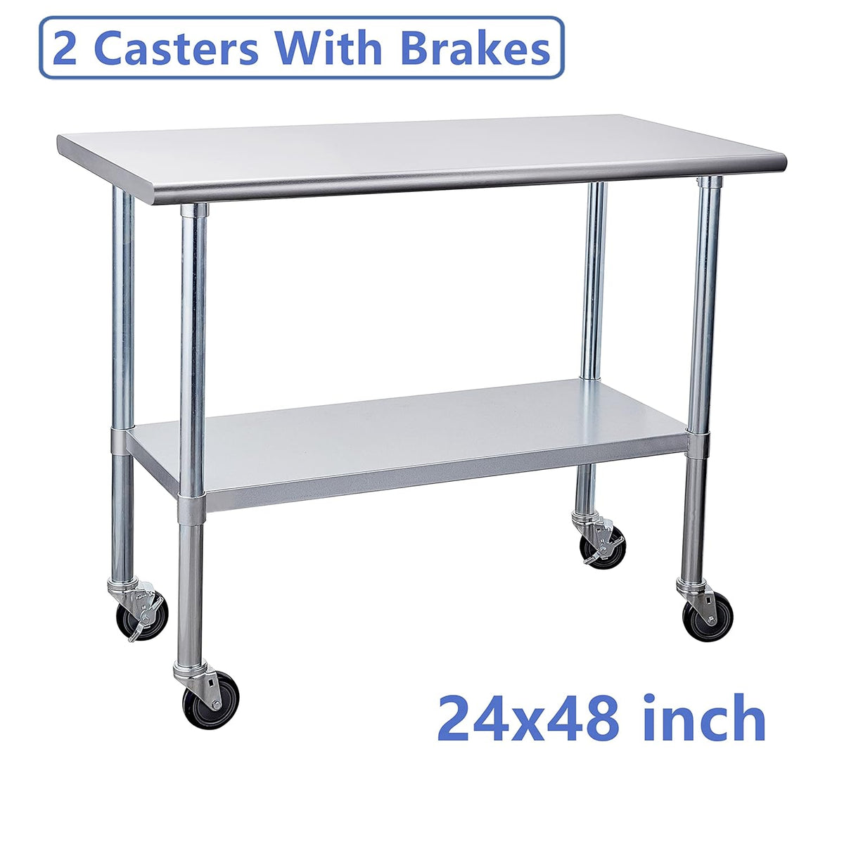 Stainless Steel Table 24 x 48 Inches with Caster Wheels and Undershelf N59874