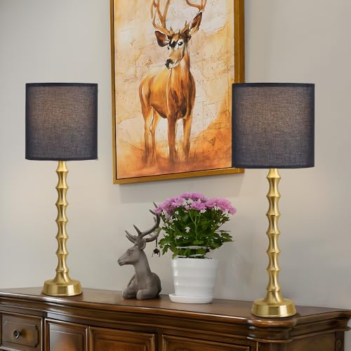 Set of 2 Gold Table Lamps with White Linen Shade Y6940