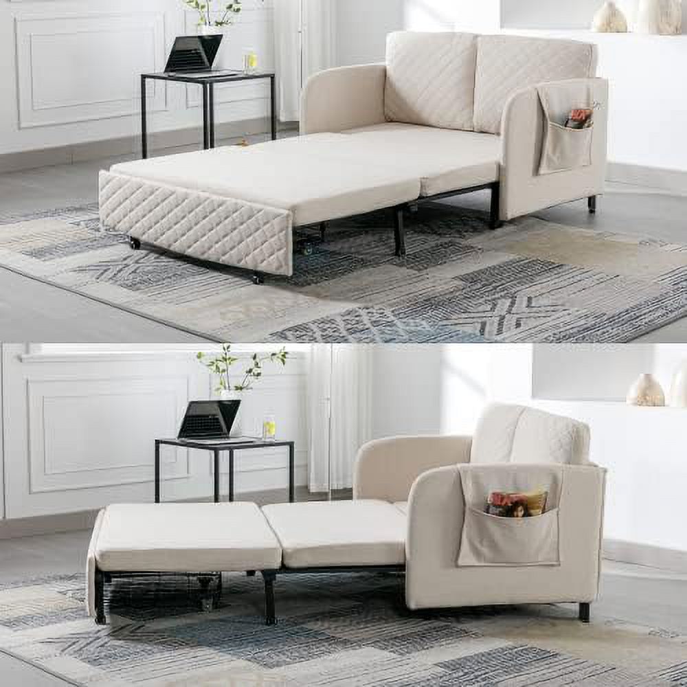 Grey Linen Loveseat Sleeper Sofa with Pull-Out Bed S4534