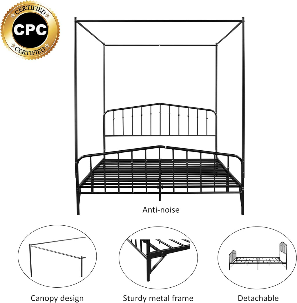 Black Queen Metal Canopy Bed Frame C49609