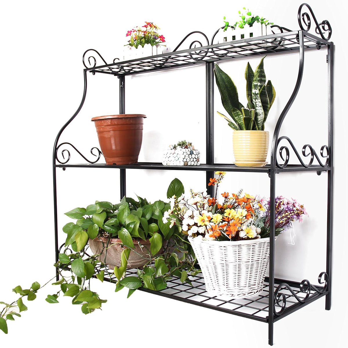 Large Flower Stand Plant Display Freestanding Metal 3-Tier Storage Rack I658088