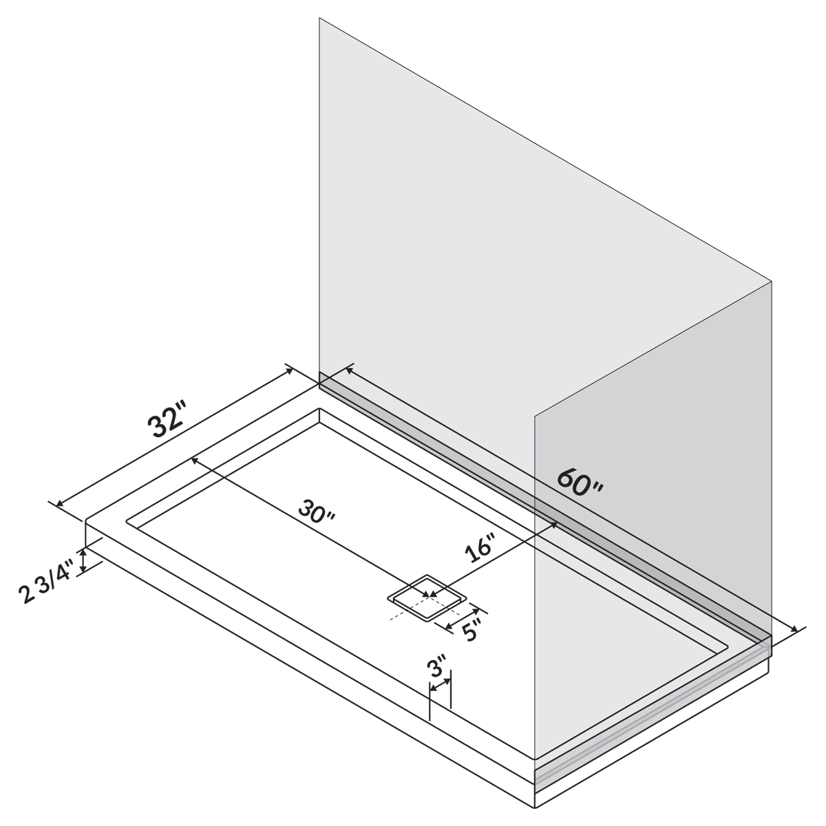 60 x 32 Single Threshold Shower Pan Base B389