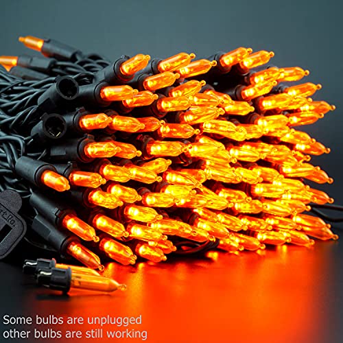 200 Orange LED Christmas Lights Black Wire 2 Strands 33 Feet C5459