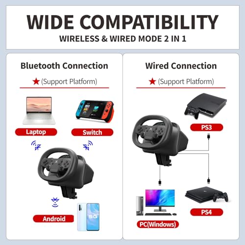 Wireless Racing Wheel with Pedal 270° Rotation Dual Vibration Bluetooth 5.0 A644