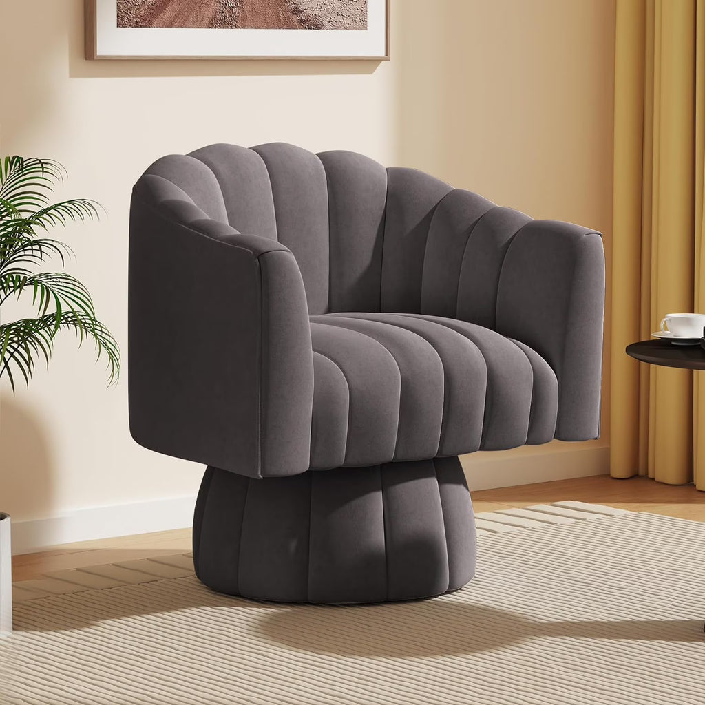 Grey Velvet Swivel Barrel Accent Sofa Chair P891