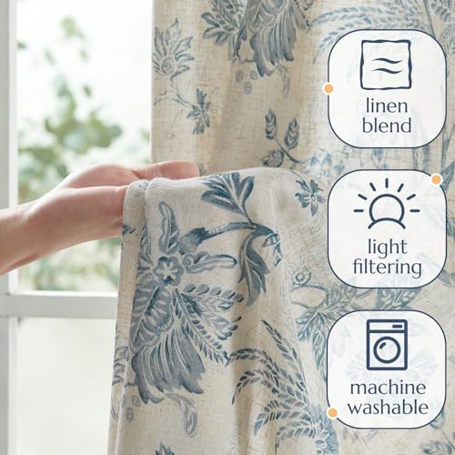 Sage Green Linen Floral Curtains 84 Inch Length Set 2 Panels I39238