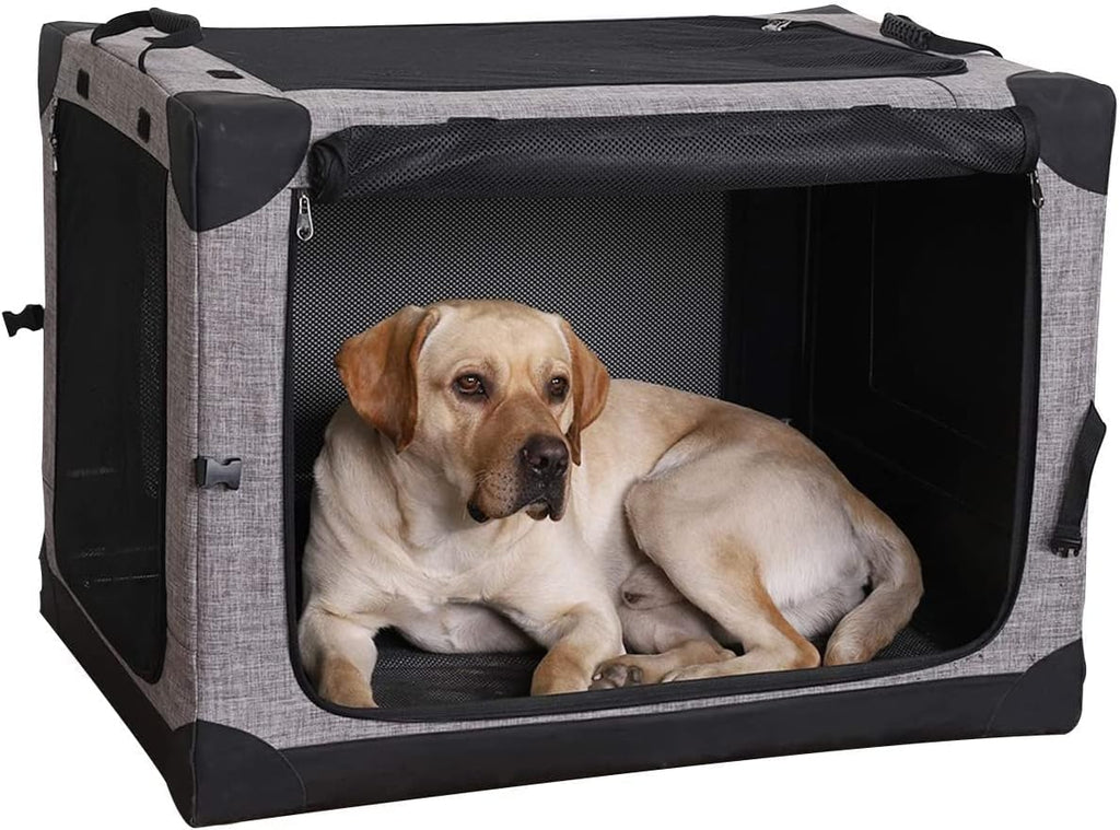 Khaki 26 Dog Crate Carrier Portable Folding Kennel E96358