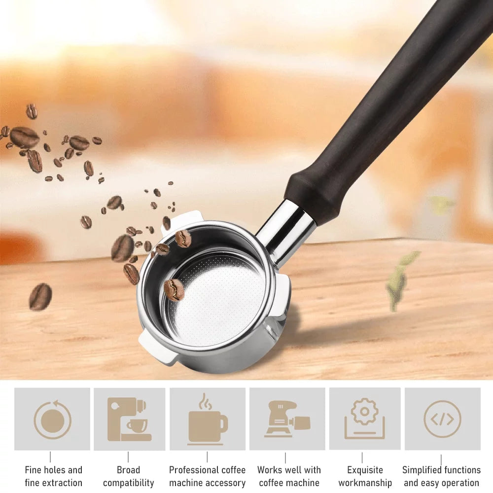 Stainless Steel Bottomless Naked Portafilter Wooden Coffee Handle F48043