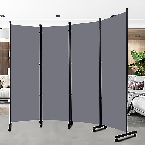 Folding Privacy Screen with Wheels, 6FT Tall Fabric Room Divider, Beige F2527