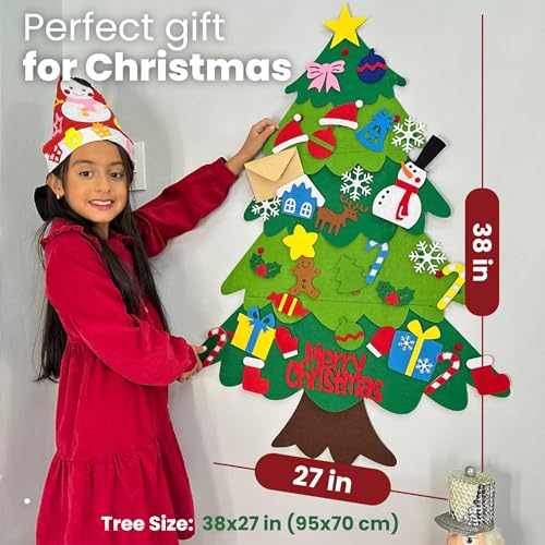 4-in-1 Felt Christmas Tree Wall Set with 32 Velcro Ornaments I842449