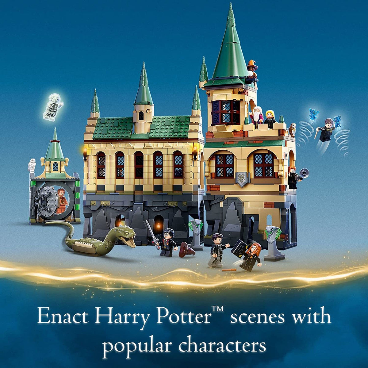 LEGO Harry Potter Hogwarts Chamber of Secrets 76389 Castle Toy with The Great Hall, 20th Anniversary Model Set with Collectible Golden Voldemort Minifigure and Glow-in-the-Dark Nearly Headless Nick W868381