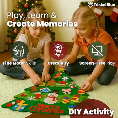 4-in-1 Felt Christmas Tree Wall Set with 32 Velcro Ornaments I842449