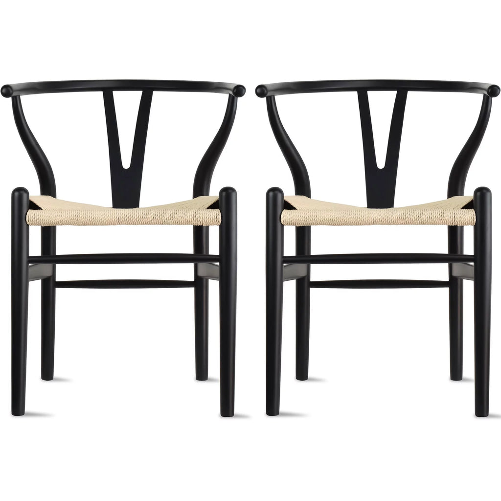 Set of 2 Solid Wooden Dining Chairs with Woven Papercord Seats K32780