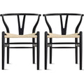 Set of 2 Solid Wooden Dining Chairs with Woven Papercord Seats K32780
