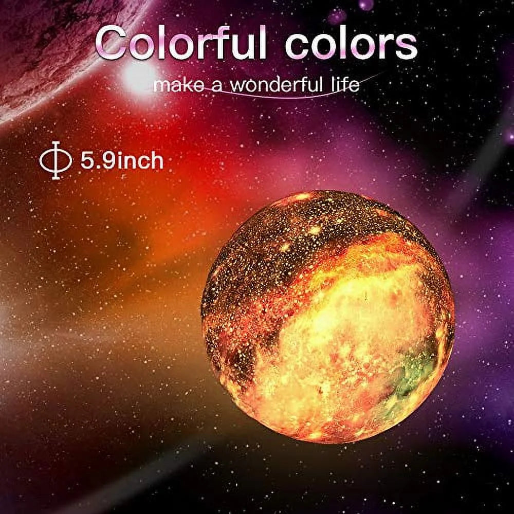 Moon Lamp Kids Night Light 5.9 inch 16 Colors LED 3D Star Moon Light with Wood Stand E9244