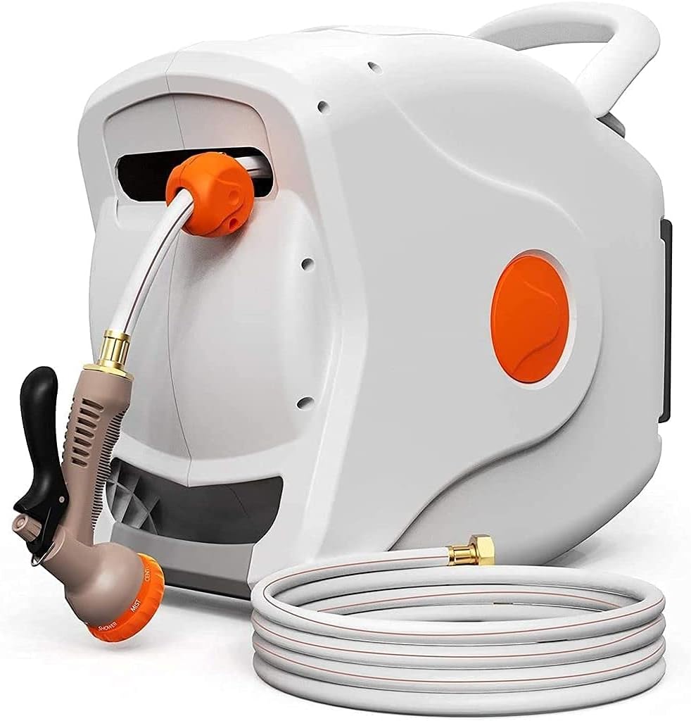 100 FT 1/2 inch Retractable Hose Reel with 8 Patterns Nozzles F50990