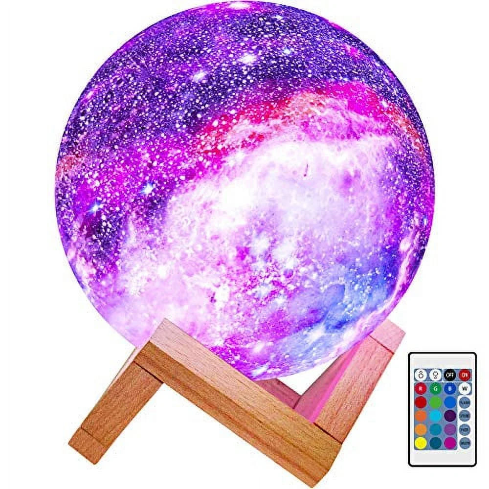 Moon Lamp Kids Night Light 5.9 inch 16 Colors LED 3D Star Moon Light with Wood Stand E9244