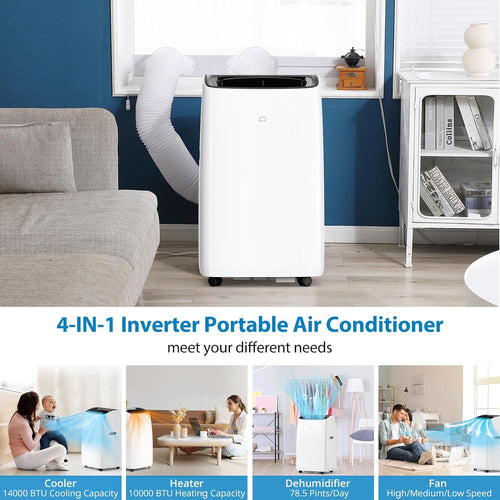 14,000BTU 4-in-1 Portable Inverter Air Conditioner with Remote Control N7850