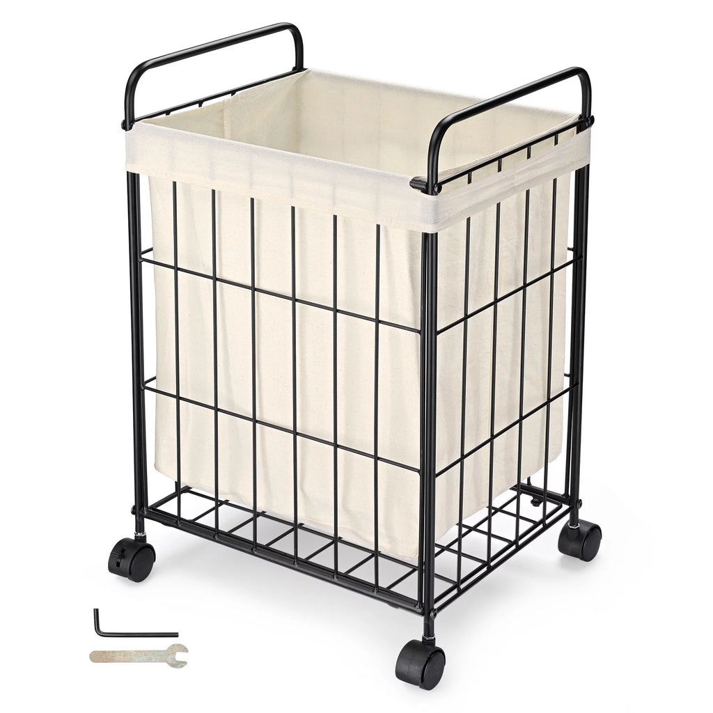 Black Metal Laundry Hamper with Wheels R4459