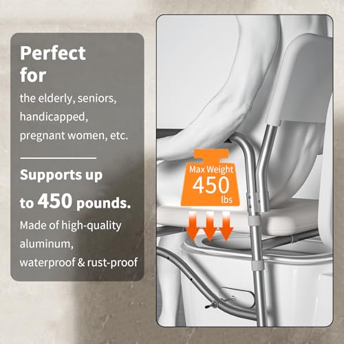 Raised Toilet Seat with Handles up to 450lbs, Wide Padded Elevated Toilet Seat Y150