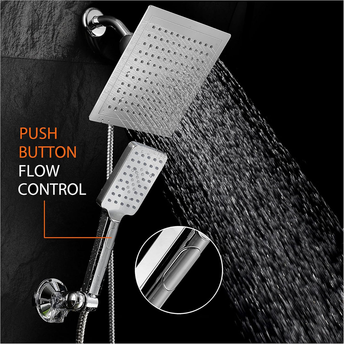 Chrome 9" Square Rainfall Shower Head / Handheld Combo, Pack of 2 G463383