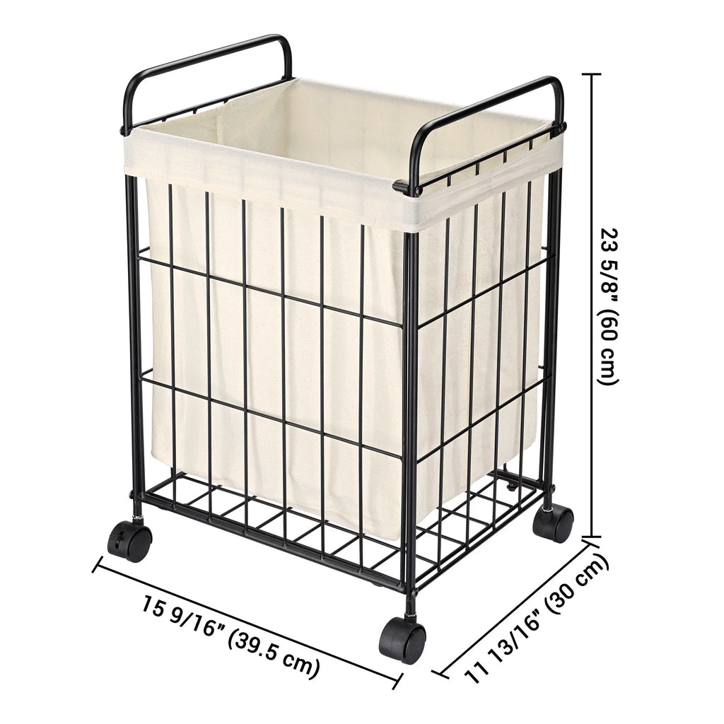 Black Metal Laundry Hamper with Wheels R4459
