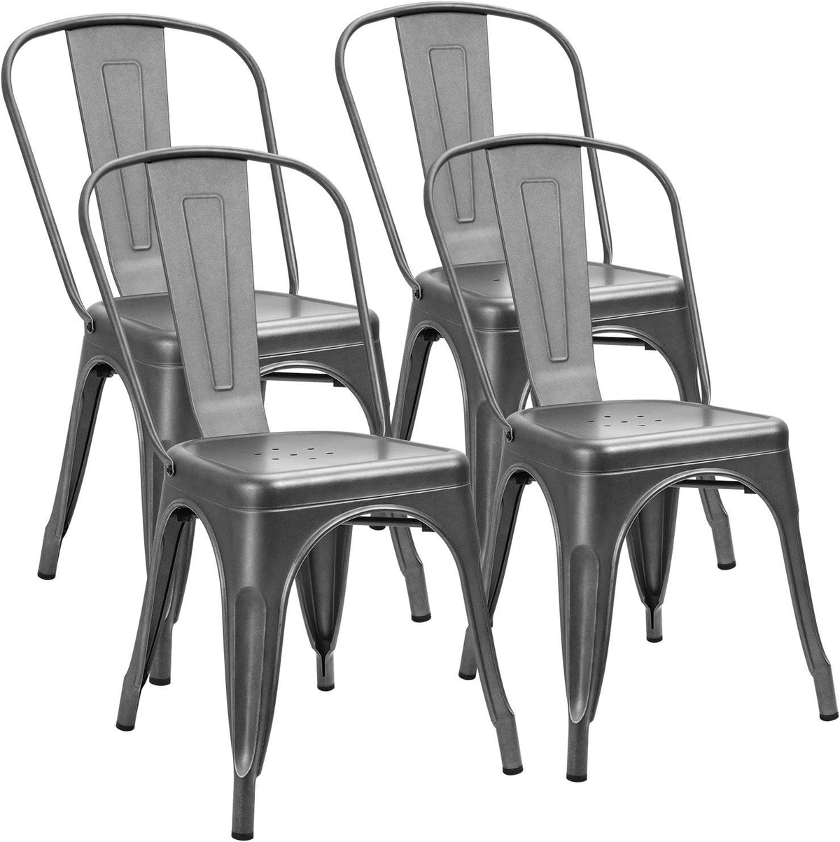 Grey Metal Stackable Dining Chairs Set of 4 C82964