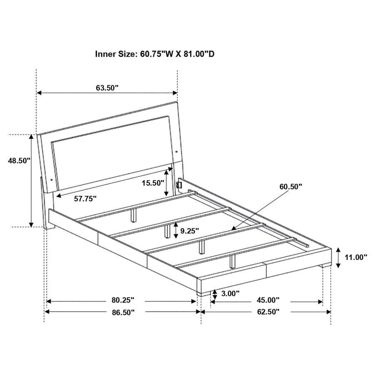 Queen Panel Bed with LED Lighting Glossy White G189