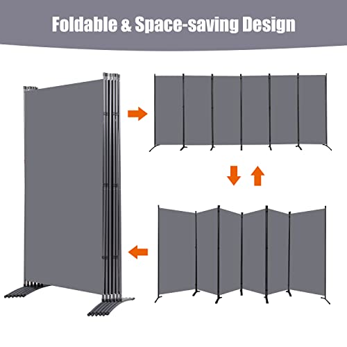 Folding Privacy Screen with Wheels, 6FT Tall Fabric Room Divider, Beige F2527