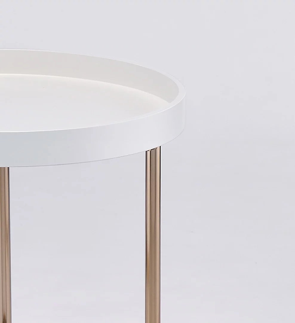White Mid-Century Side Table with Copper Legs W6520