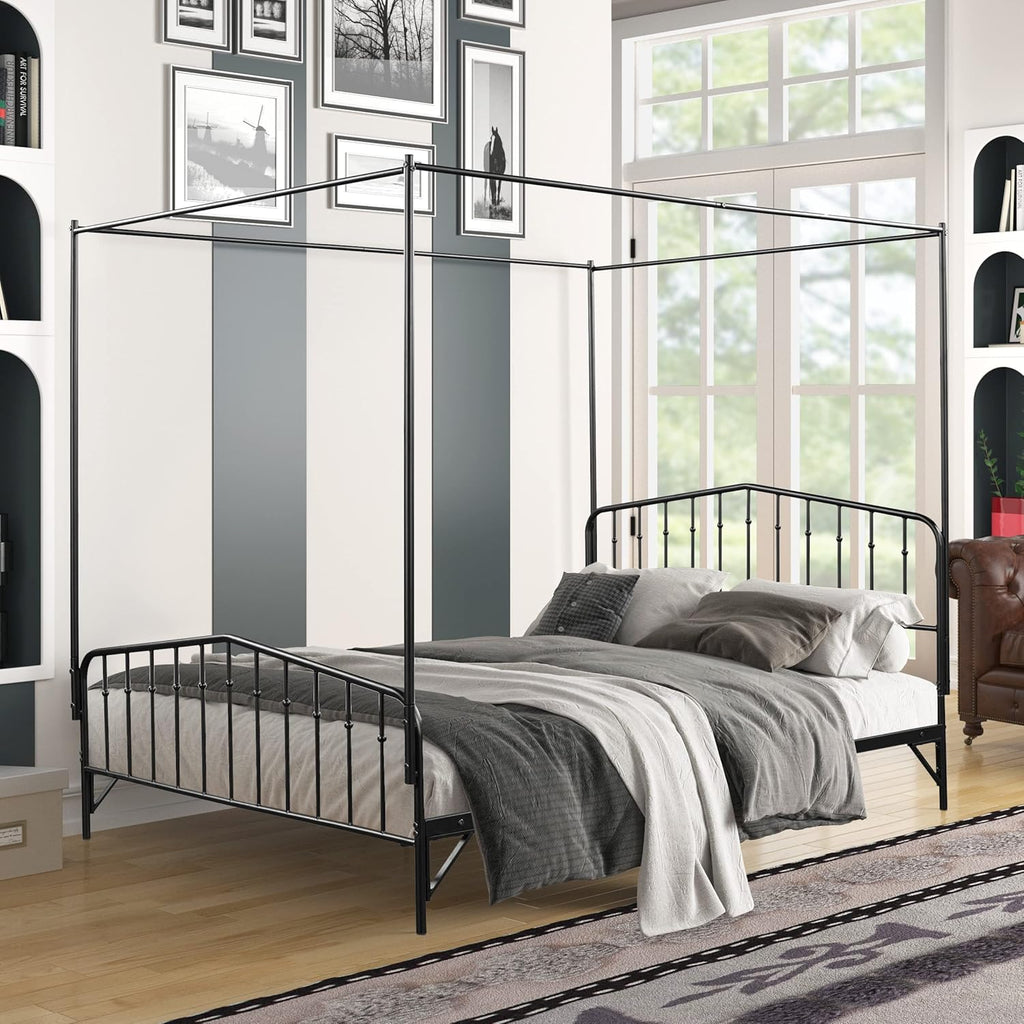 Black Queen Metal Canopy Bed Frame C49609
