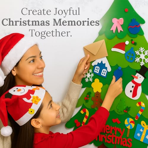 4-in-1 Felt Christmas Tree Wall Set with 32 Velcro Ornaments I842449