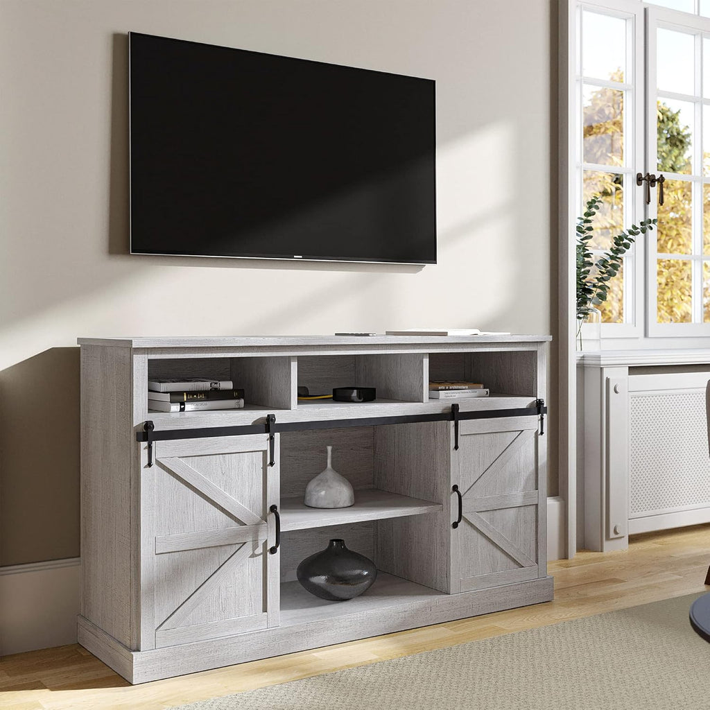 60 Inch Farmhouse TV Stand with Adjustable Shelves and Barn Doors X494