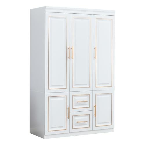 White Wood Storage Closet with Doors and Hanging Rod Z3726