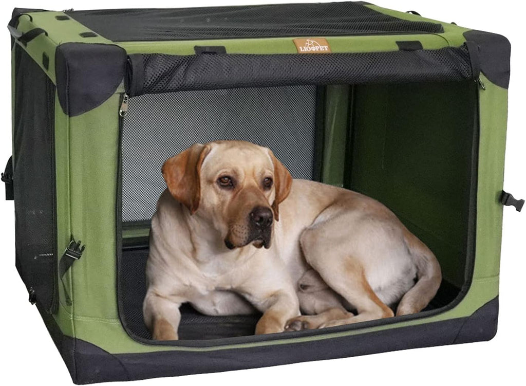 Khaki 26 Dog Crate Carrier Portable Folding Kennel E96358