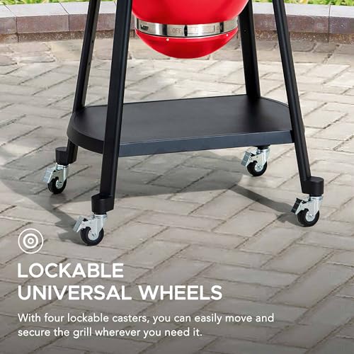 Navy Charcoal Kamado Grill with Pizza Stone and Wheels X443