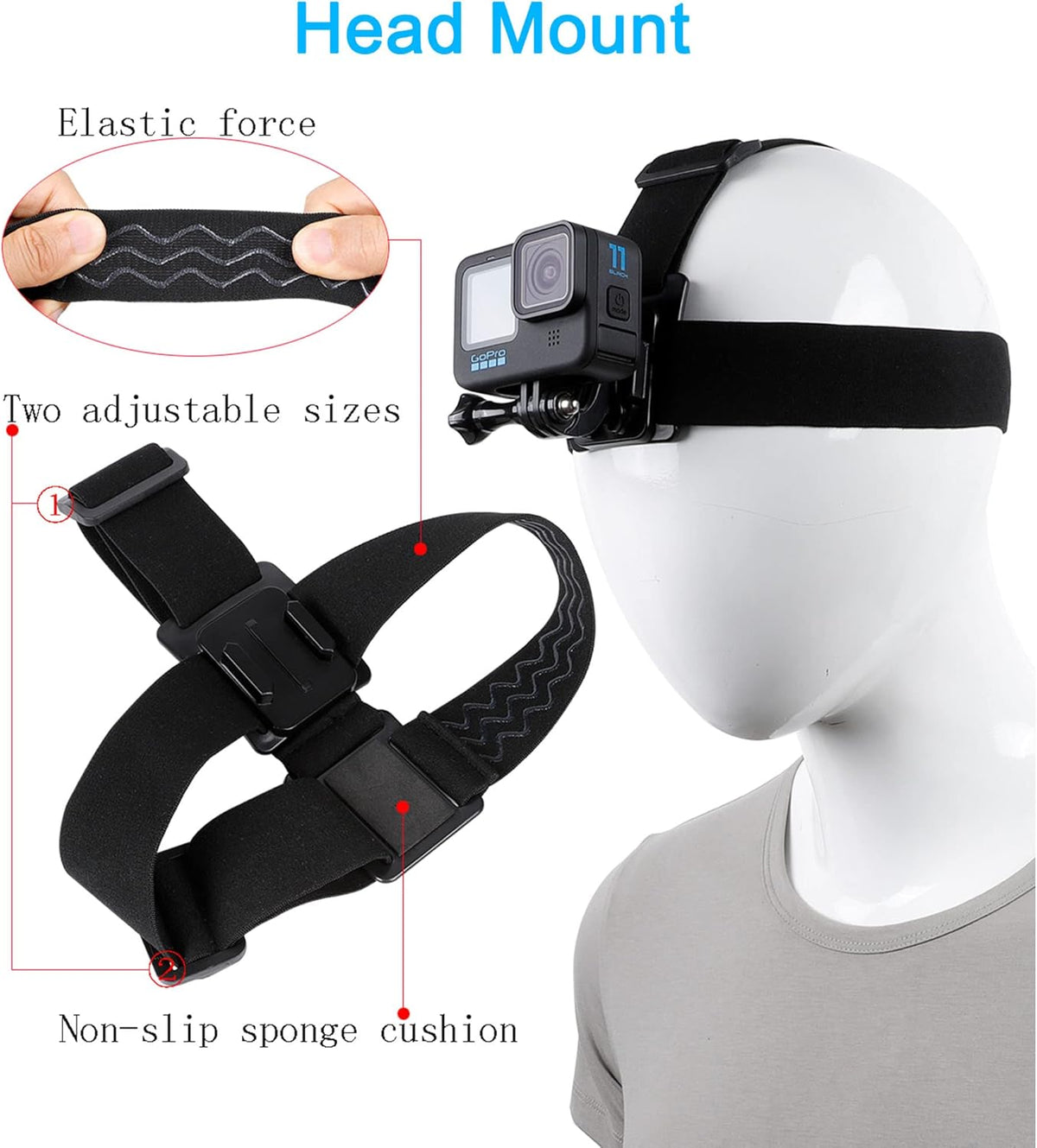 Quick Release Head Strap Mount + Chest Mount Harness + Backpack Clip Holder + 360° Rotating Wrist Strap F57555