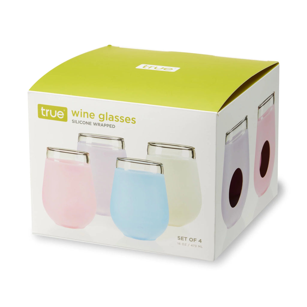 Silicone Wrapped Stemless Wine Glasses 16 Oz Set of 4 J258