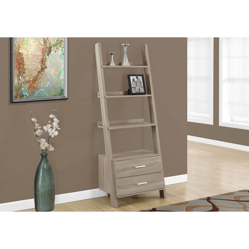 69x22 Taupe Brown Contemporary Rectangular Ladder Bookcase Z6540