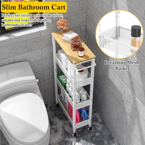 4 Tier Slim Rolling Storage Cart with Wood Top Z106723