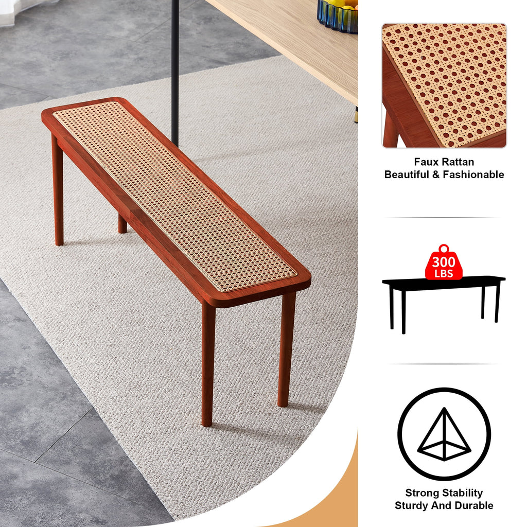 Solid Wood Rattan Woven Bench Q932