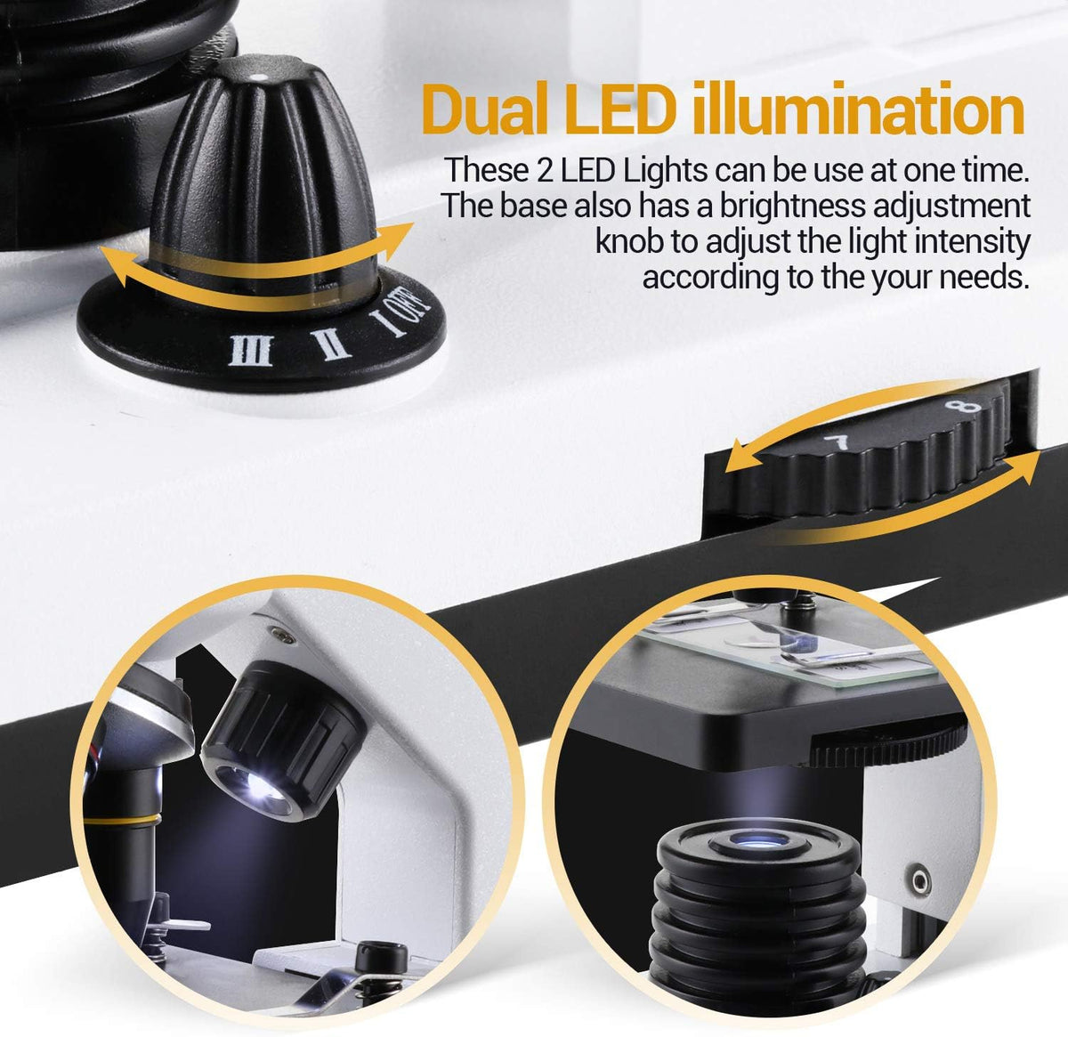 100X-1000X Magnification Compound Monocular Microscope with Dual LED Illumination Y204