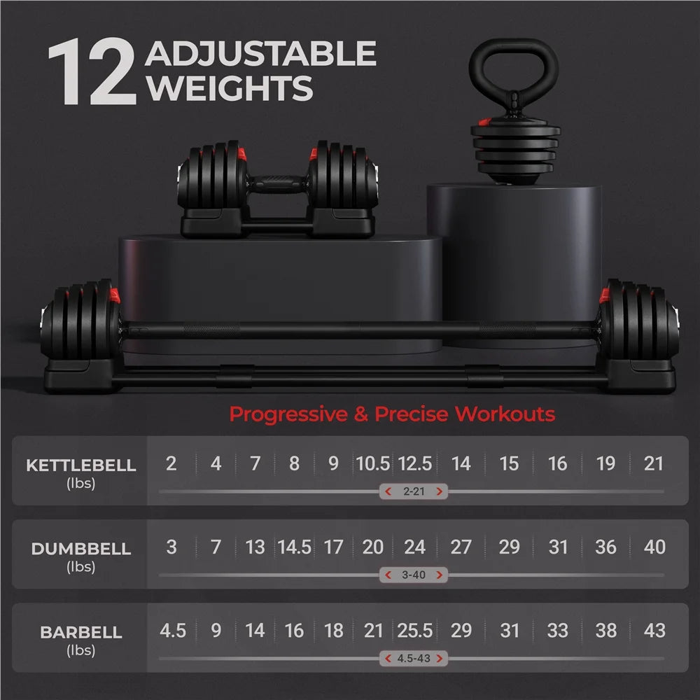 Black 3-In-1 Dumbbell Weight Set with Anti-Slip Handle G962756
